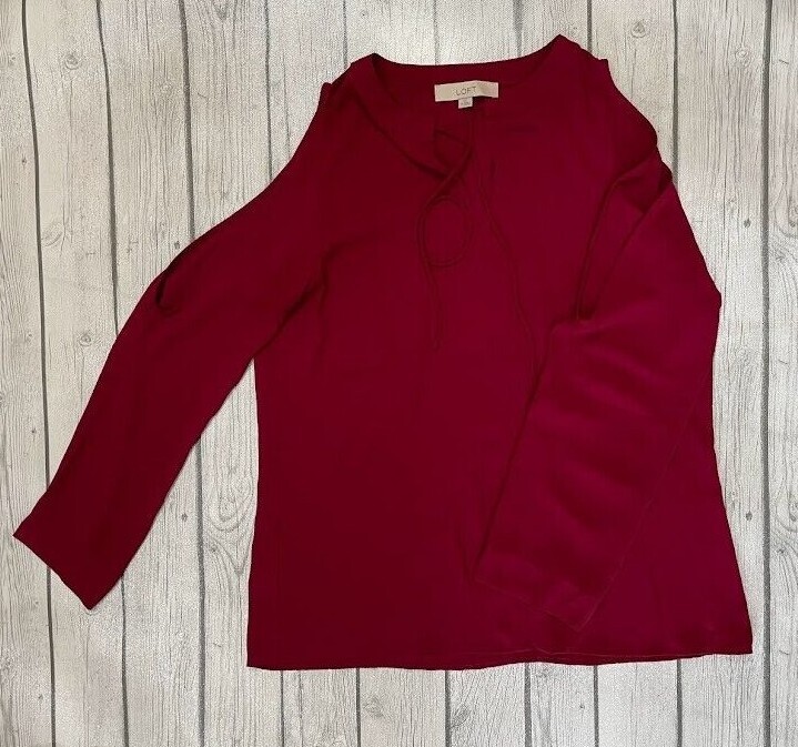 Loft Open Cold Shoulder Top Blouse M Medium Burgundy Casual Formal