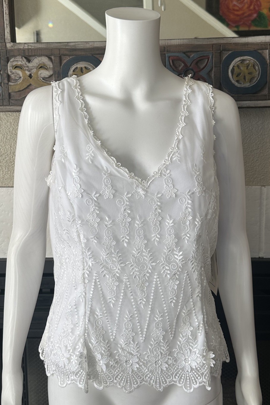 Jessica McClintock Collections Cami in White Size 10 Embroidered NWT VTG