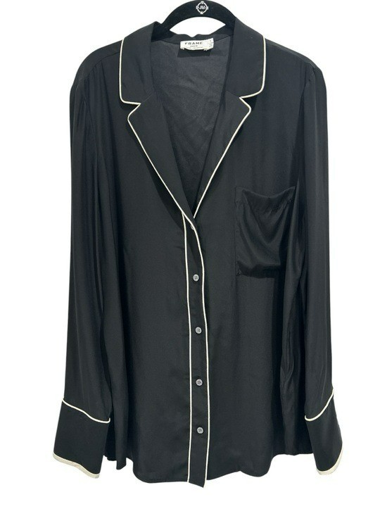 FRAME Black Silk Pajamas Style Lapel Collar Button Up Shirt – Size Large