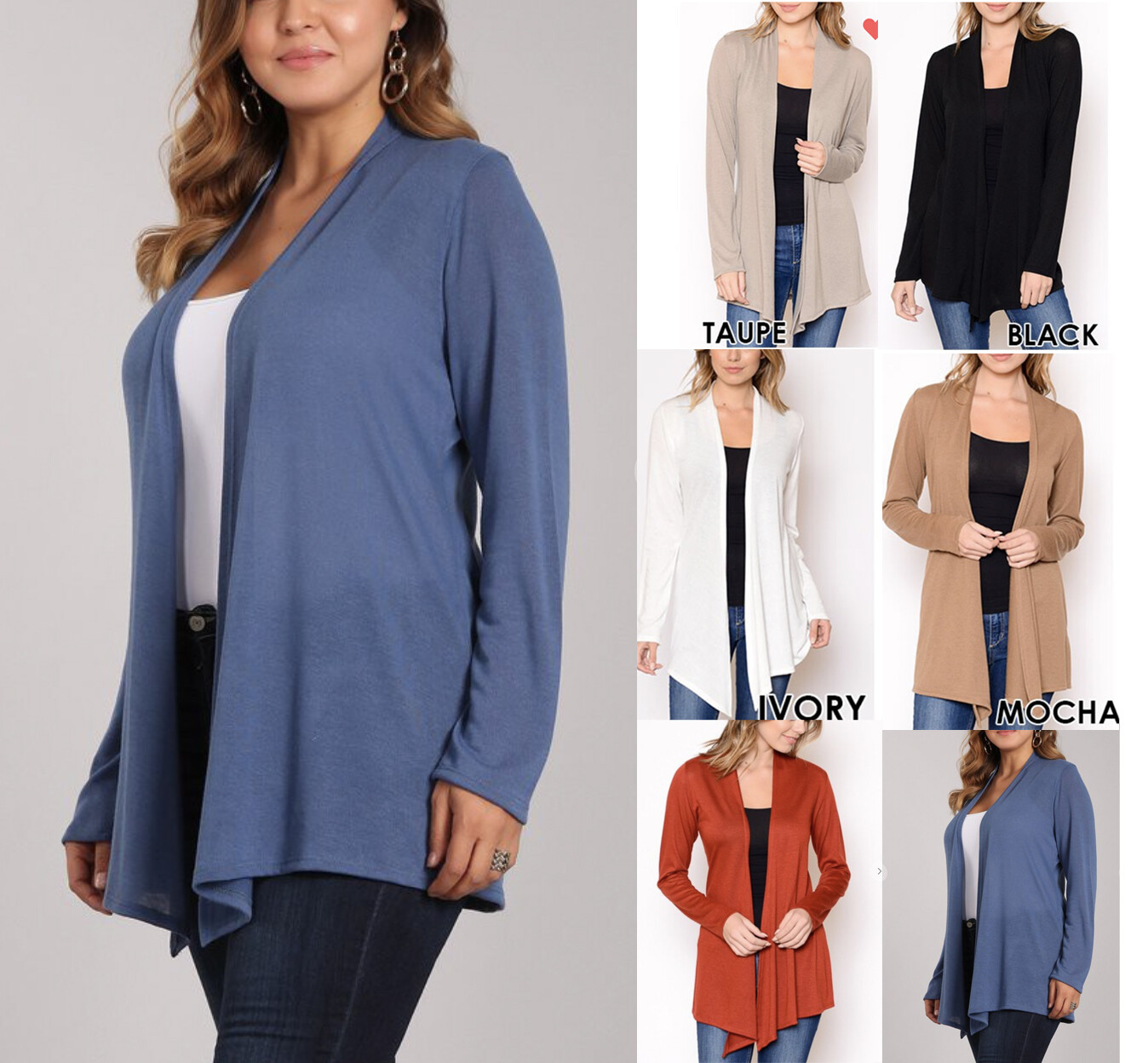 CHRIS & CAROL 9029 Essential Knit Waterfall Cardigan Long Sleeve Regular & PLUS