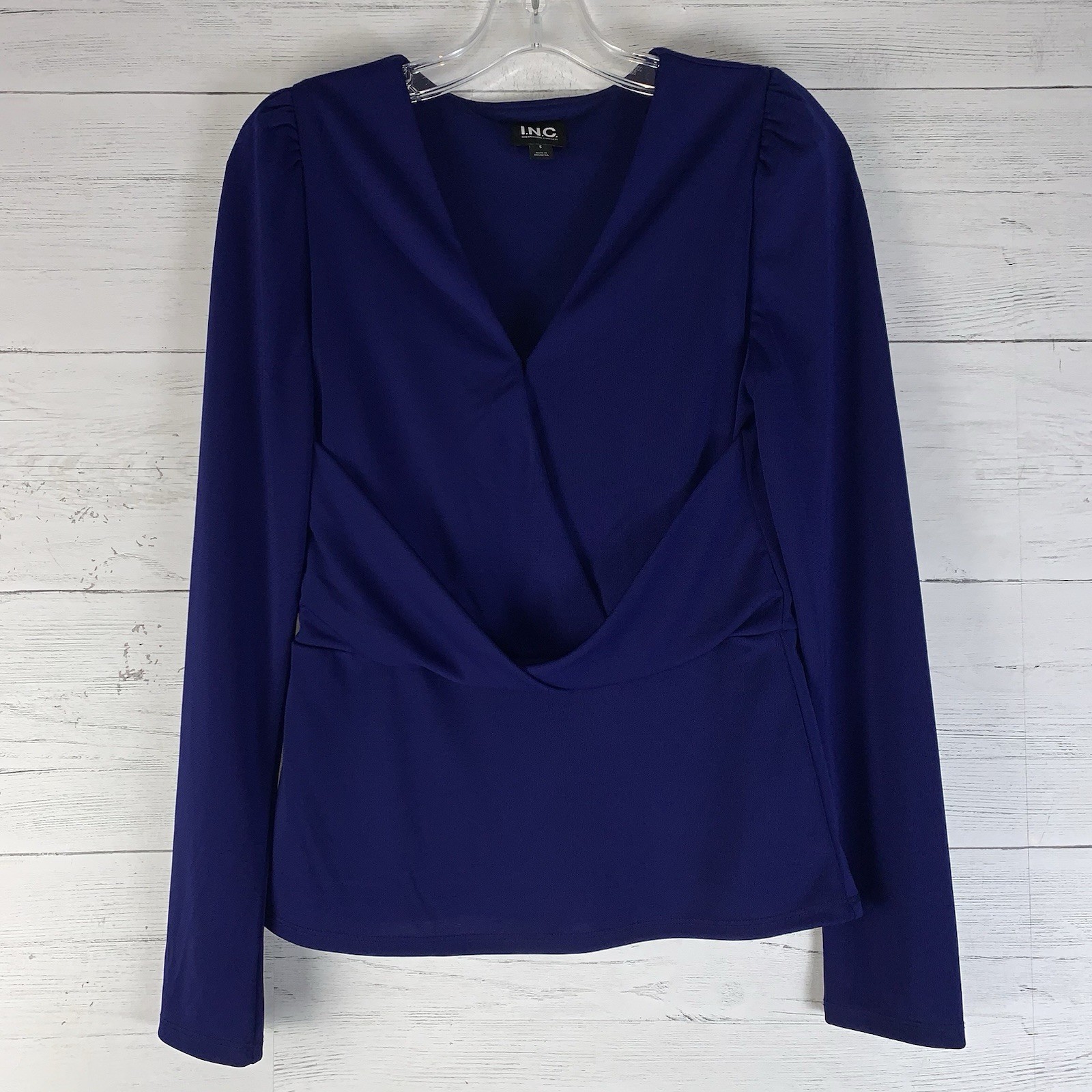 I.N.C. International Concepts wrap peplum blouse small royal blue