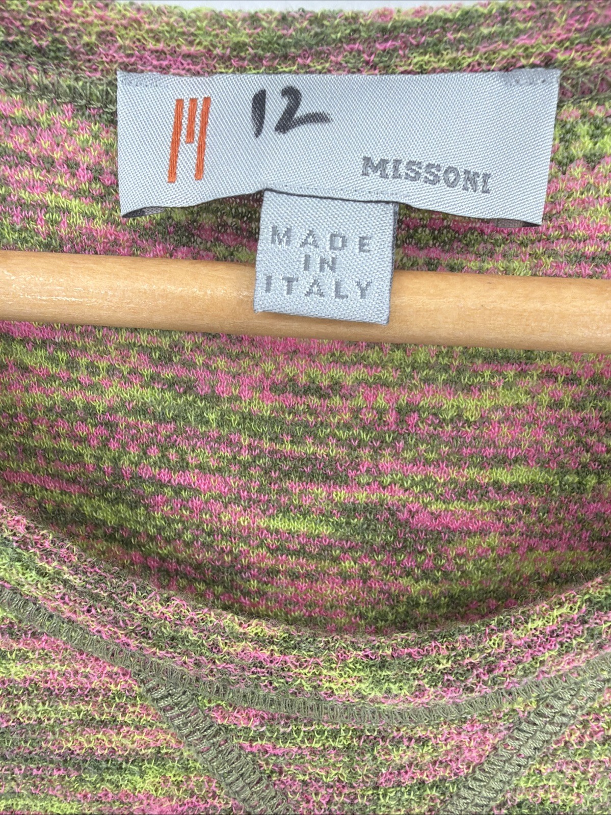 MISSONI Space Dyed Sleeveless Sz 12 Sleeveless Pullover Tank Pink Green Italy