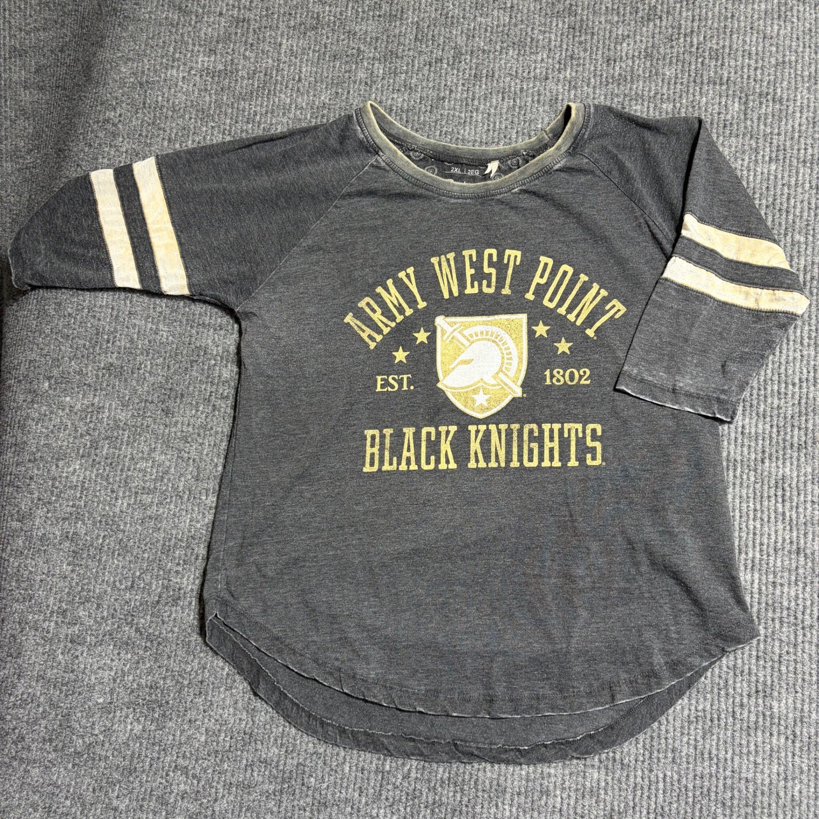 Pressbox Army West Point Black Knights Raglan 3/4 Sleeve Gray Shirt Womens 2XL