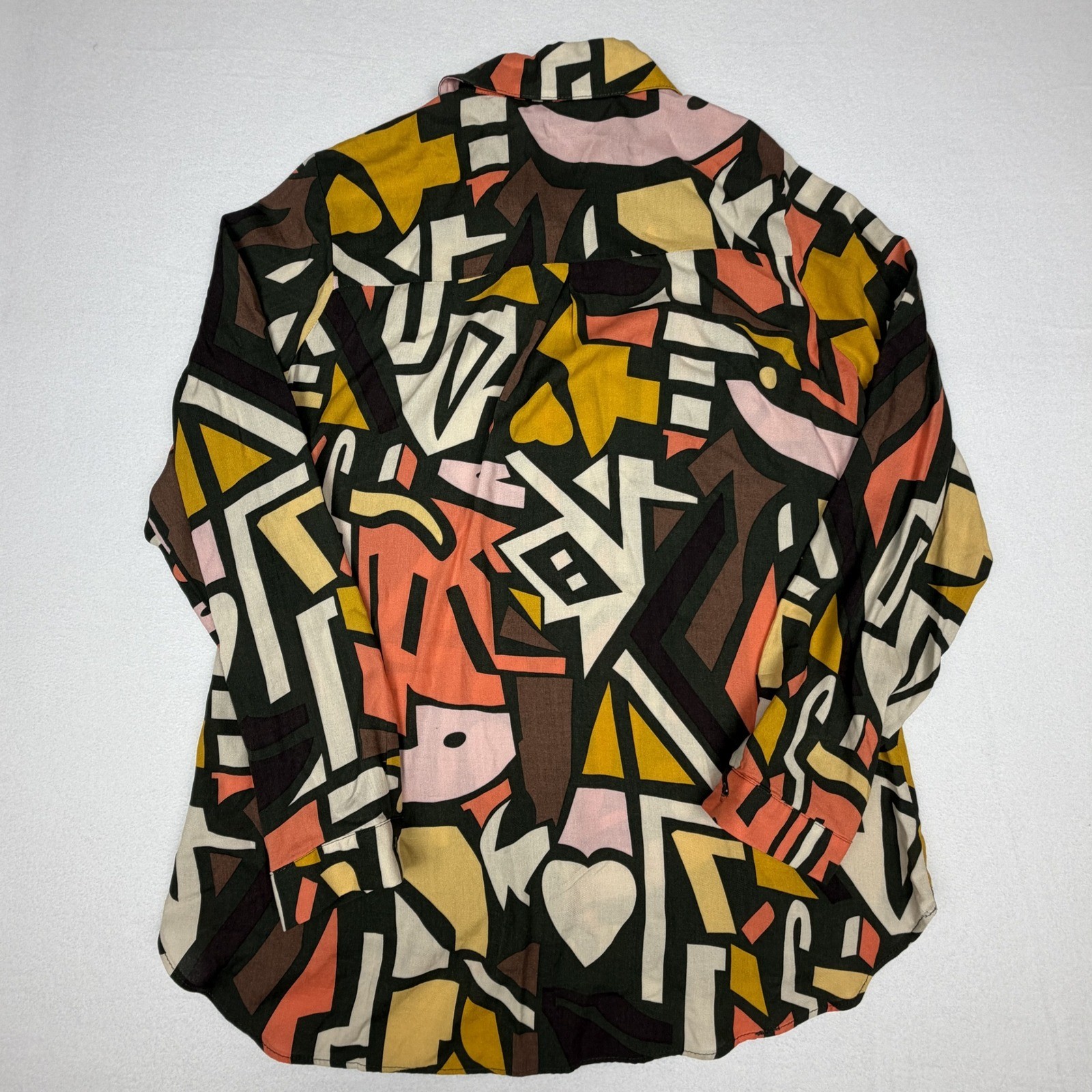 Big Dart Abstract Geometric Heart Print Button Down Shirt Multi Color 3785 NWT