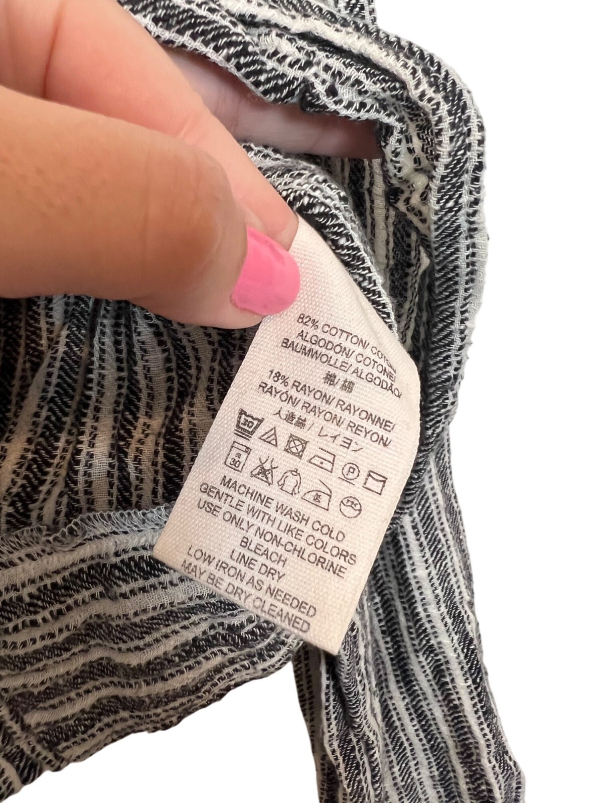 Black & White Striped Button-Up Crop Top With Twist Front Long Sleeves & Collar