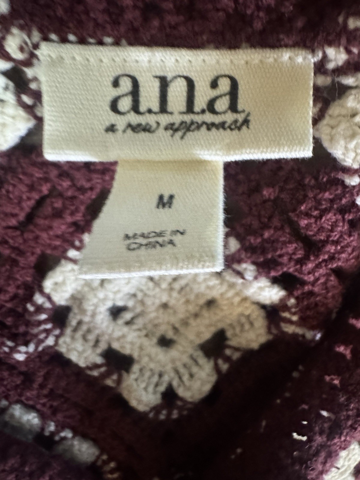 A New Approach Crochet Top Floral Sleeveless Burgundy Tassel womens M