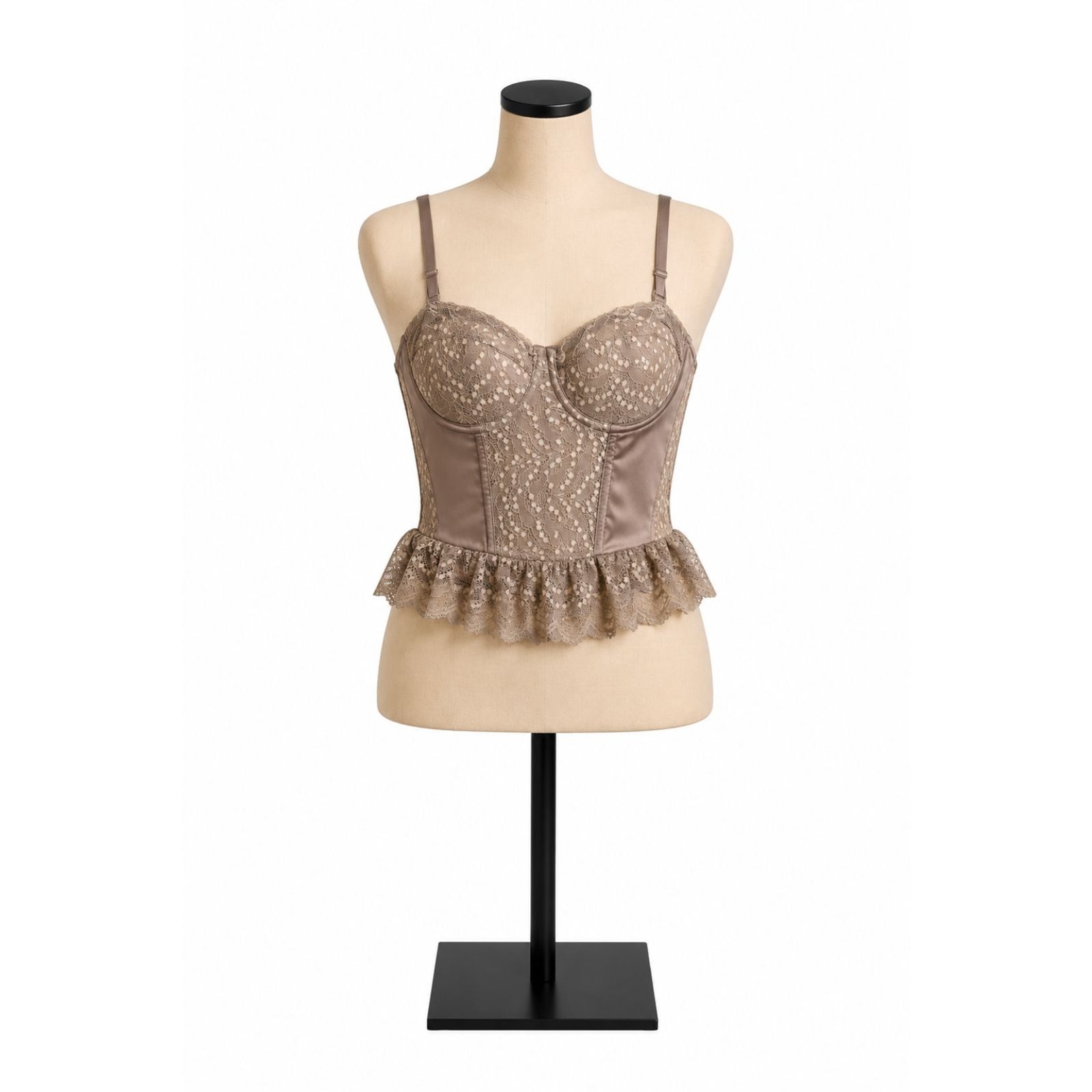 NWT Sincerely Jules Lace Bustier Crop Top Taupe Ruffle Cami Size Medium