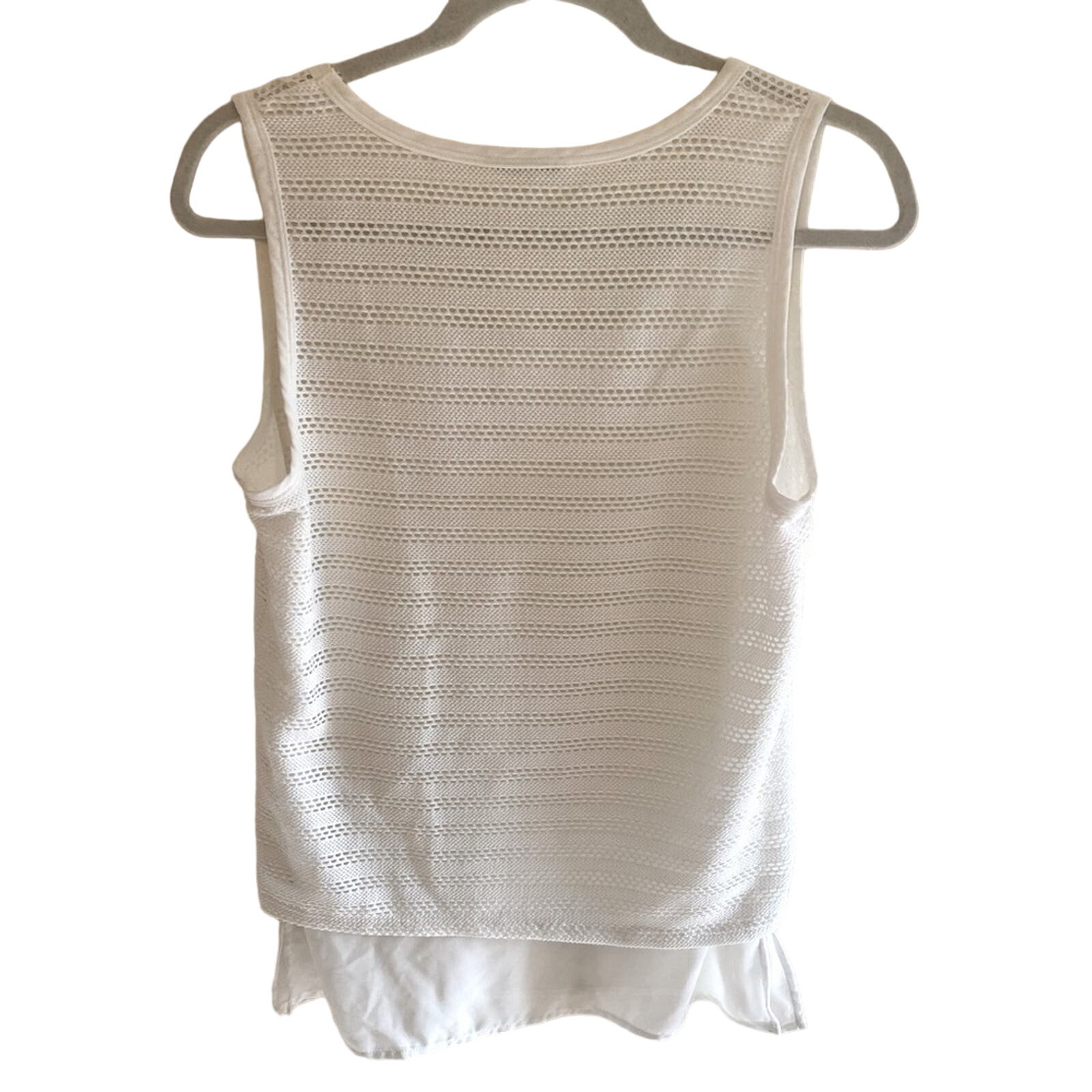 Milano White Eyelet Scoop Neck Lined Layered Lightweight Tank Size S