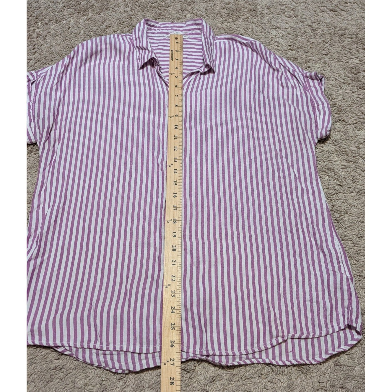 BeachLunchLounge Button Down Shirt Top Sz M Purple Stripe Beach Vacation Boxy