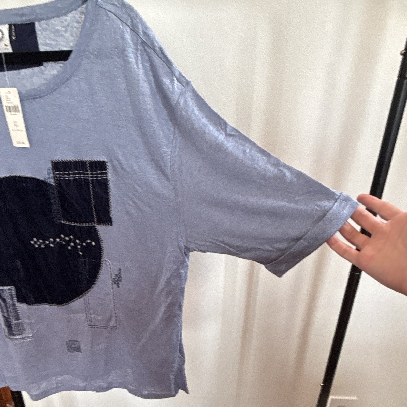 Anthropologie Akemi + Kin Women’s XL Blue 100% Linen Scoop Neck Pullover Tee