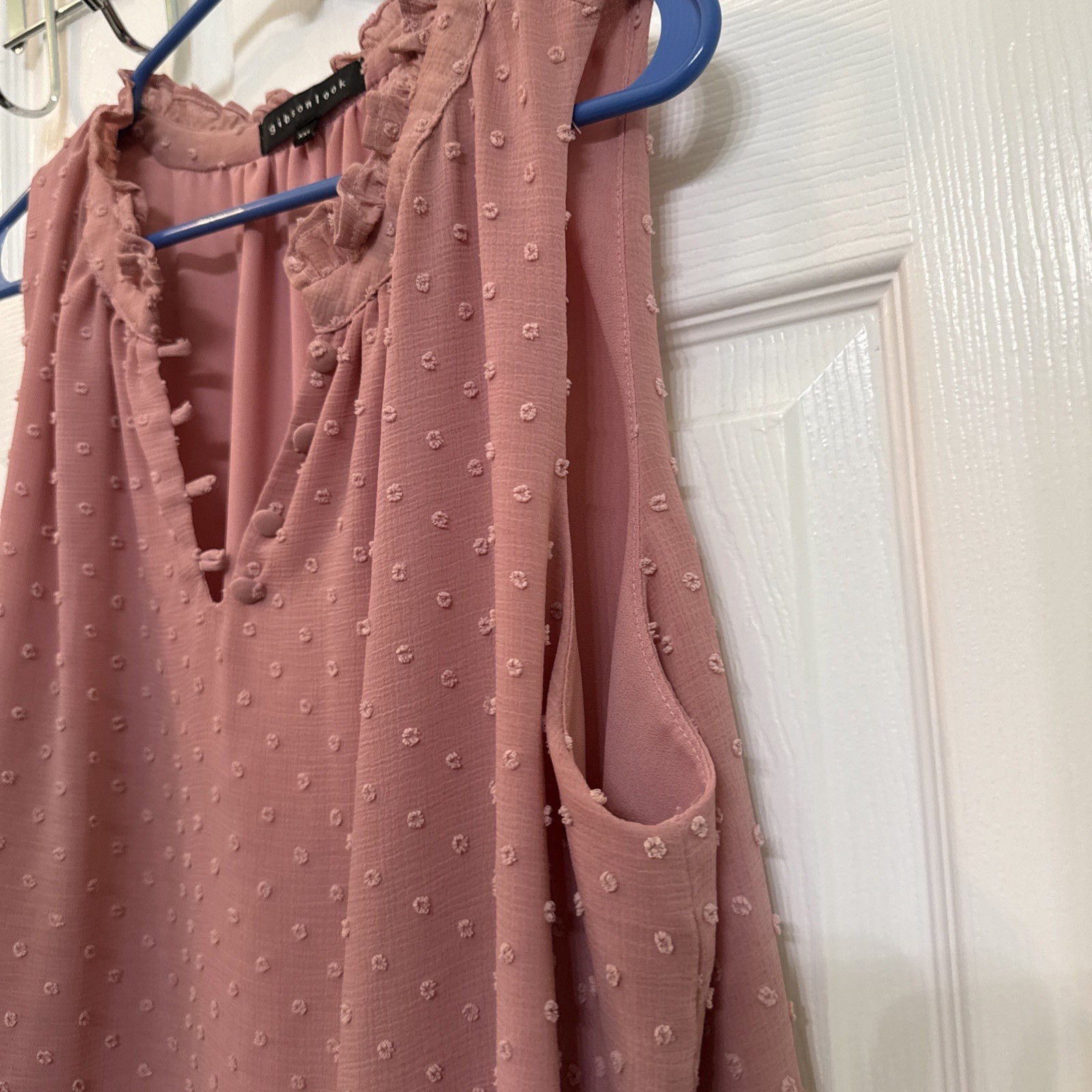 Gibsonlook Sleeveless Ruffle Swiss Dot Top Women’s Size XXL Mauve Pink