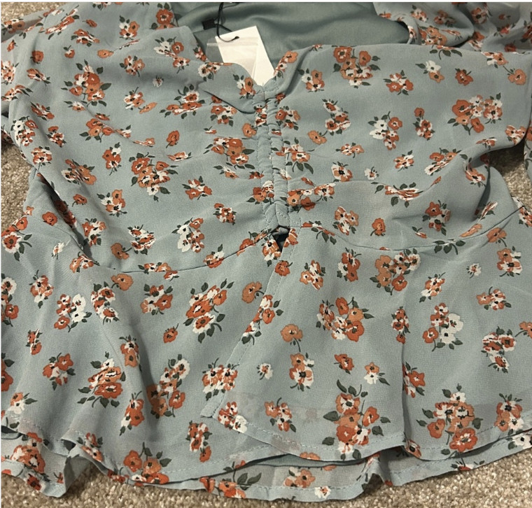 Sugarlips Mint Floral Peplum Ruched Blouse