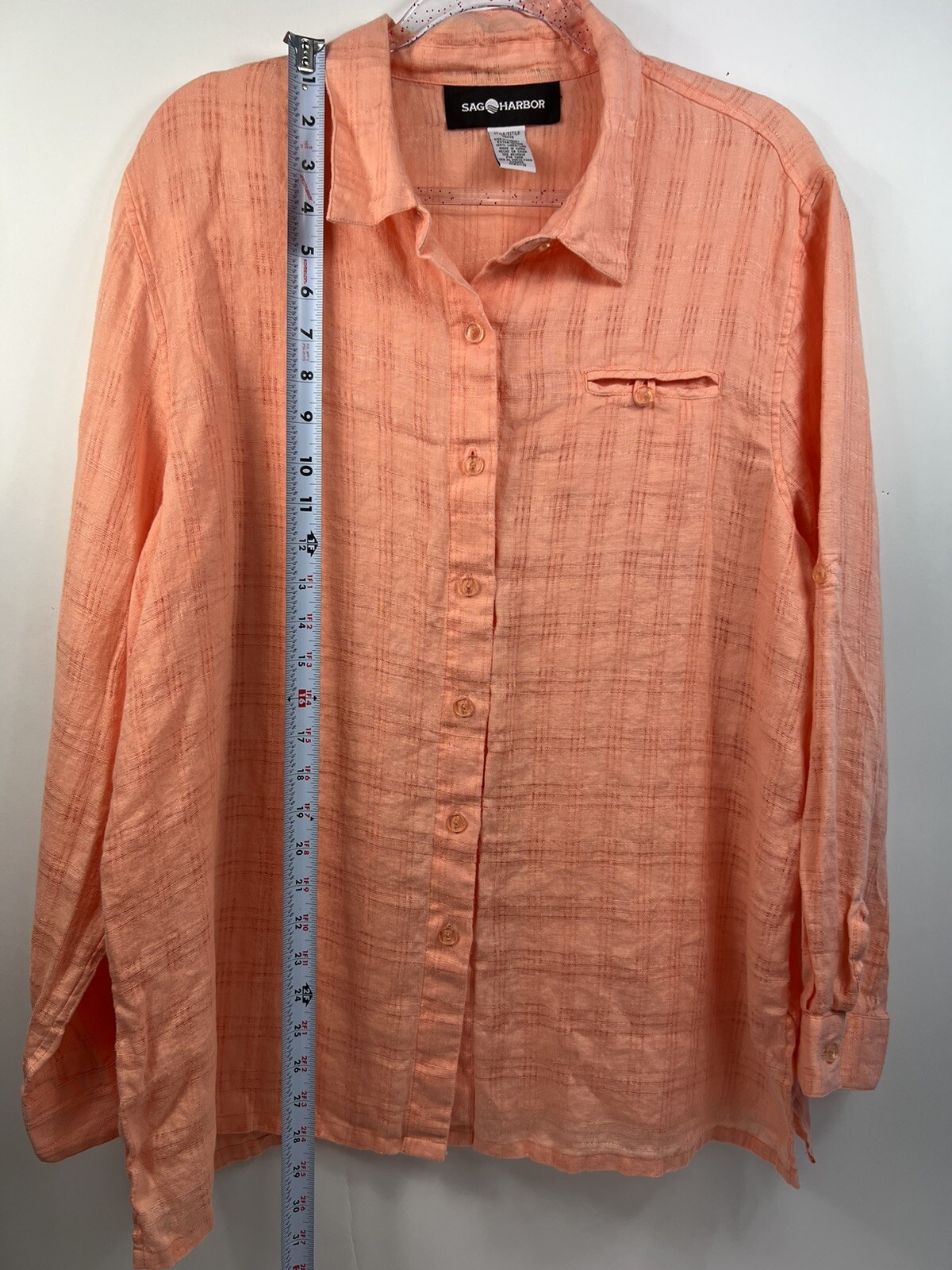 Sag Harbor Shirt Women’s Size XL Orange Semi Sheer Roll Tab Long Sleeve