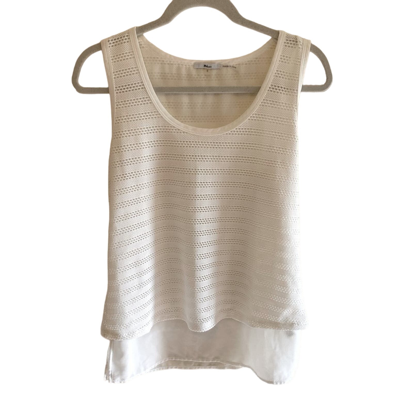 Milano White Eyelet Scoop Neck Lined Layered Lightweight Tank Size S