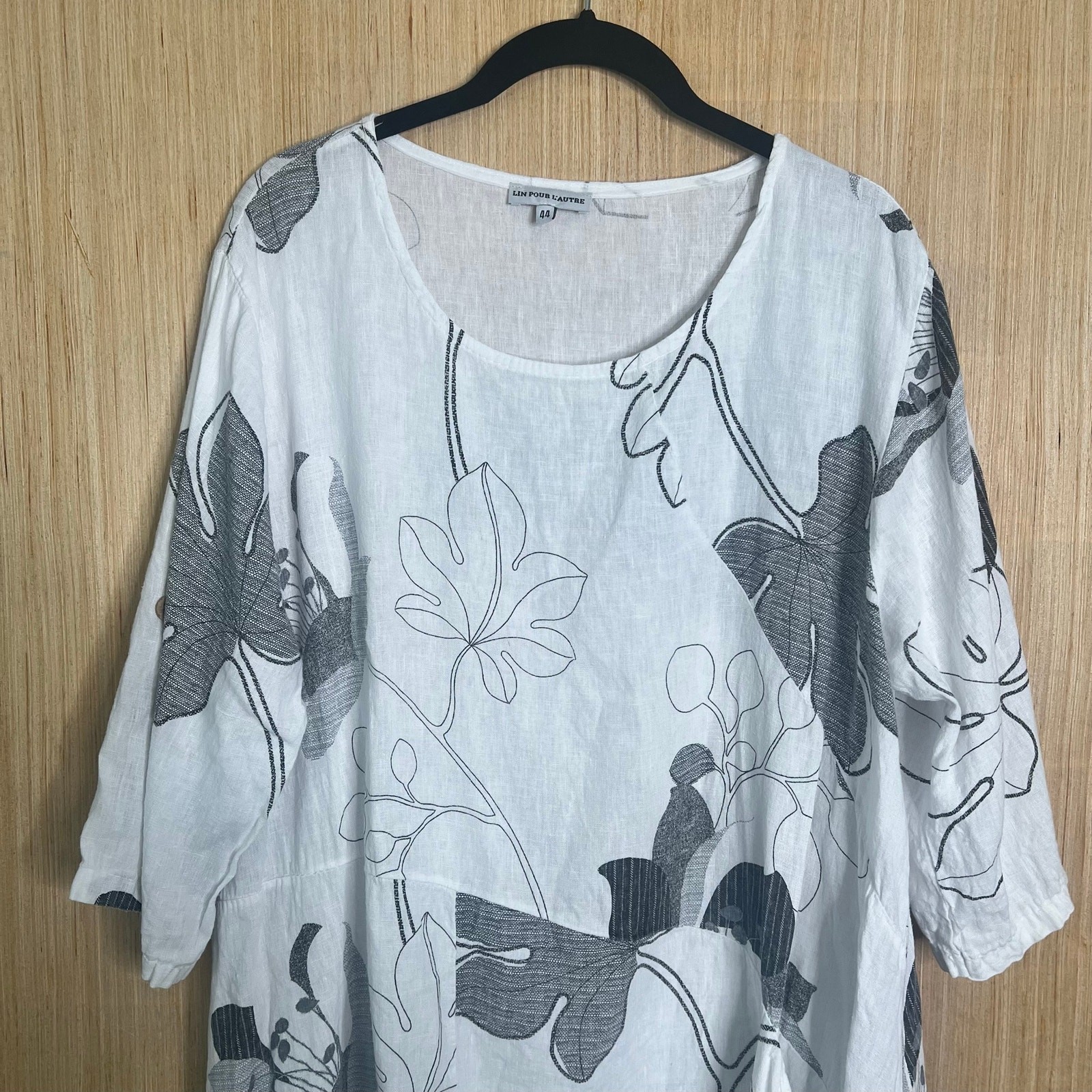 Lin Pour L’Autre 100% Linen Lagenlook Floral Print Tunic Top Layering Size 44 L