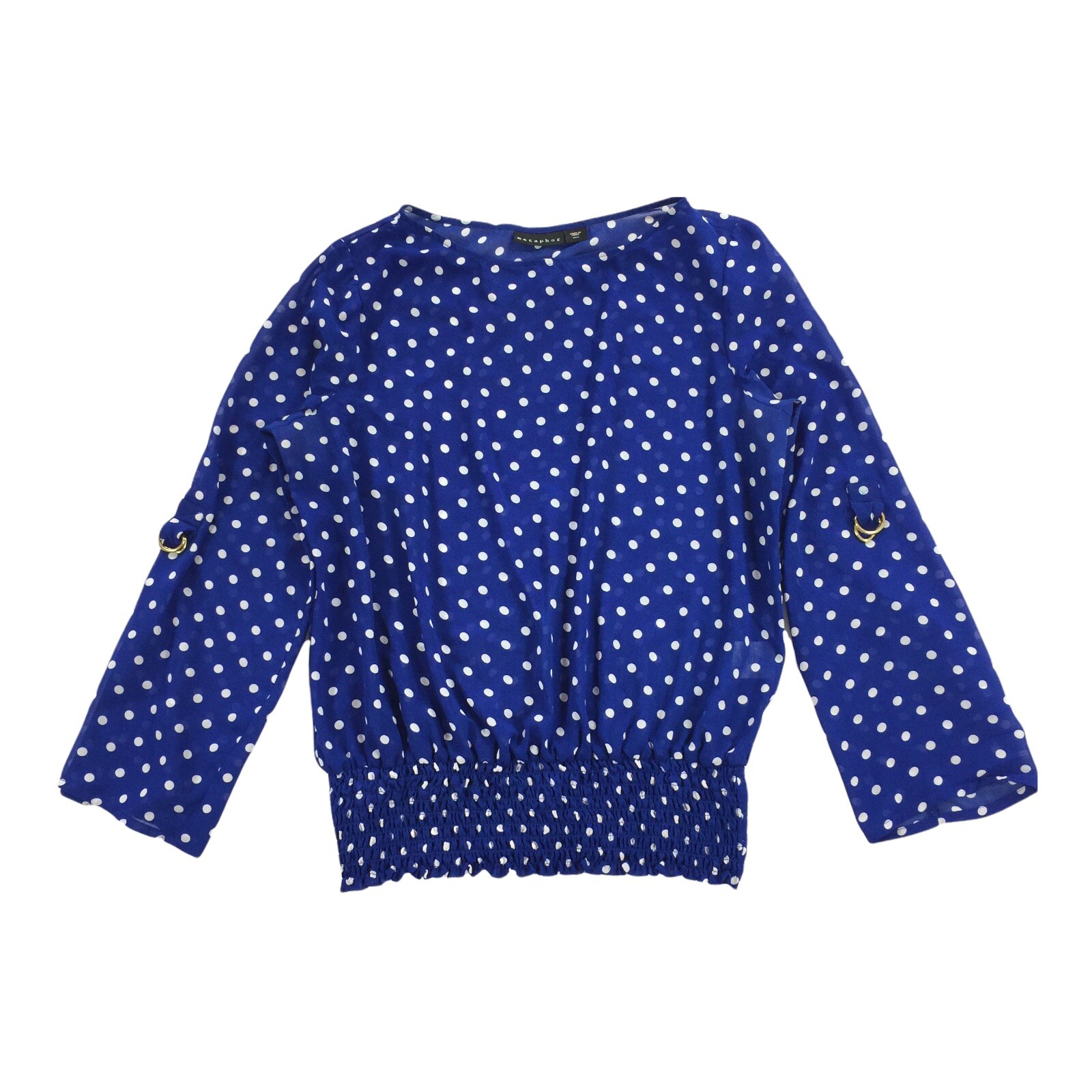 Metaphor Polka Dot Print Chiffon Blouse Size Medium Womens Bright Blue White Top