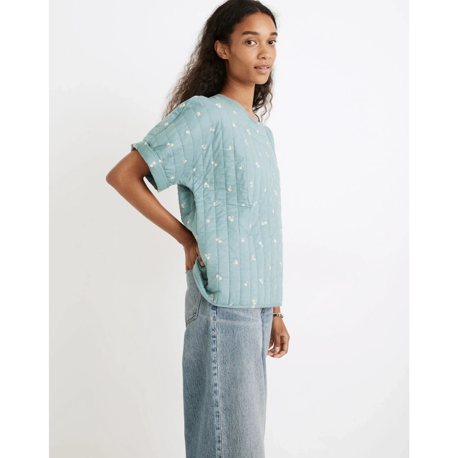 Madewell Quilted Button Y2K Top in Amie Floral summer breeze S A000564
