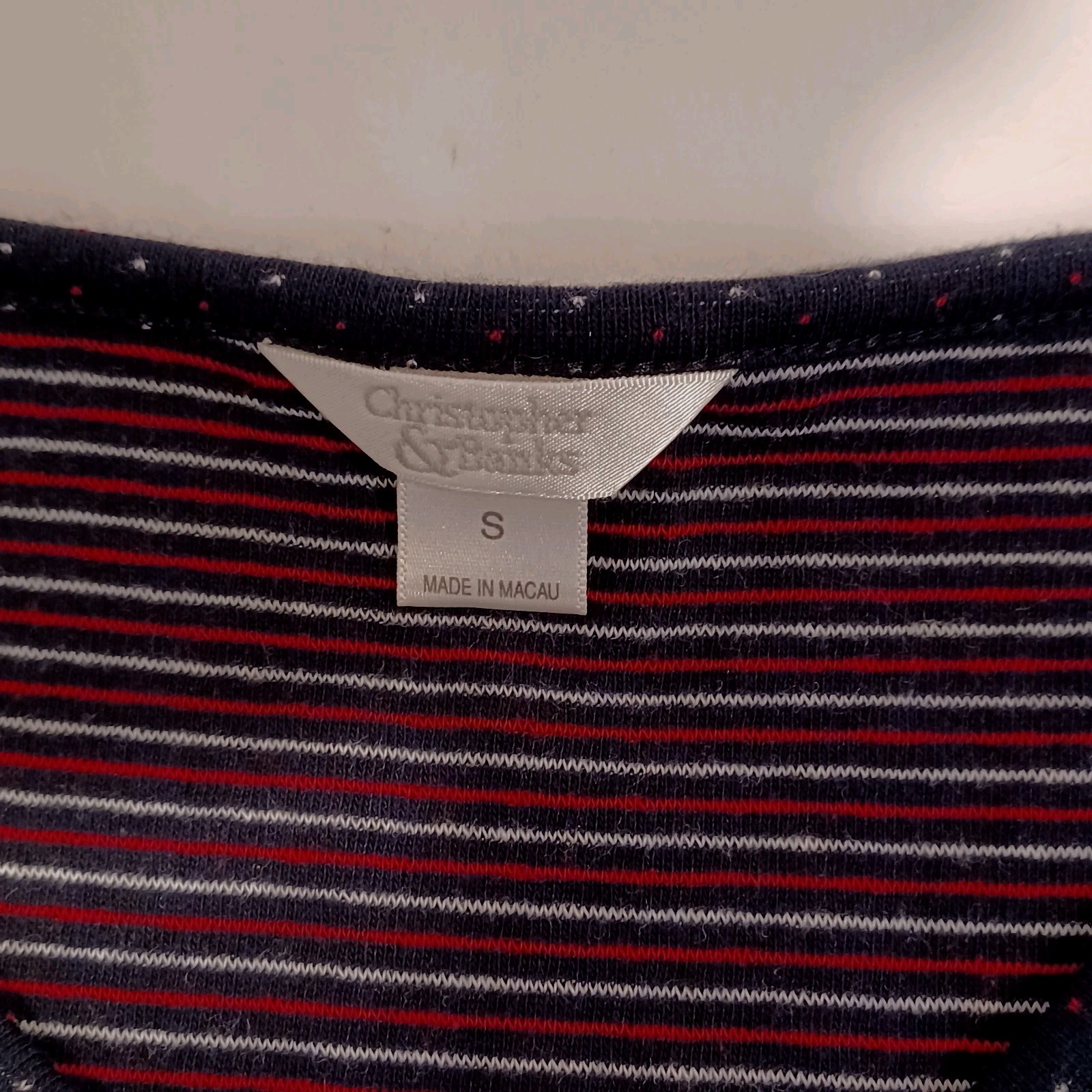 Womans Christopher Banks Shirt Black Red White Dots Size Small 3/4 sleeves