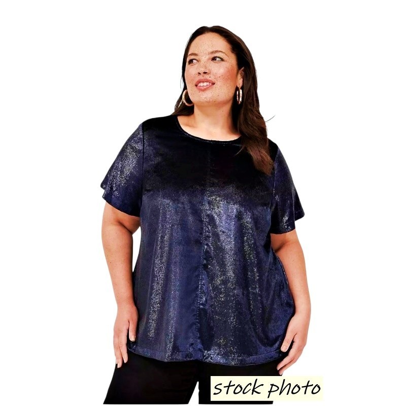 Lane Bryant 18 Midnight Navy Metallic Shimmer Velour Top Holiday Party Plus Size