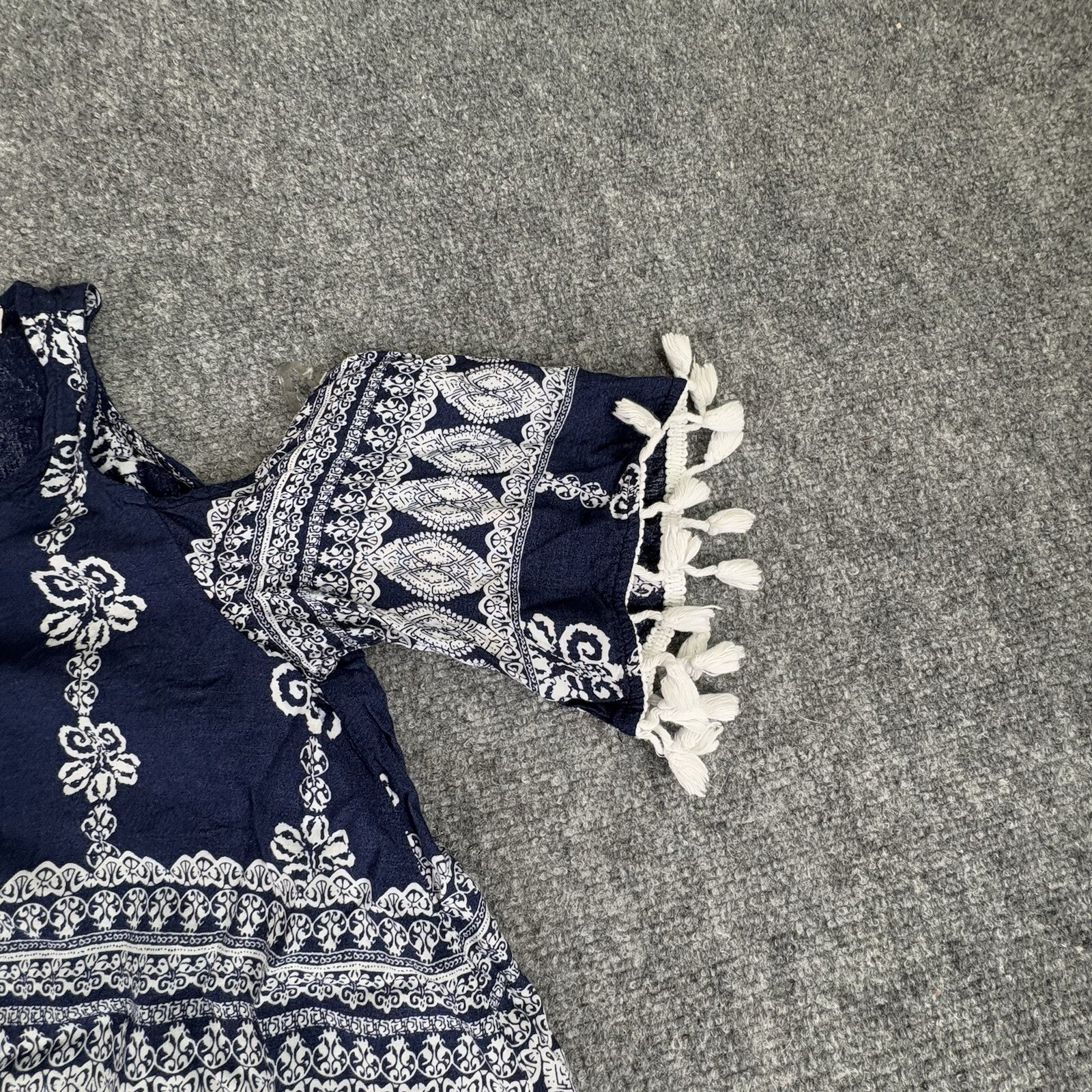 Anthropologie Listicle Top Women S Blue Tassel Cold Shoulder Boho Festival Beach
