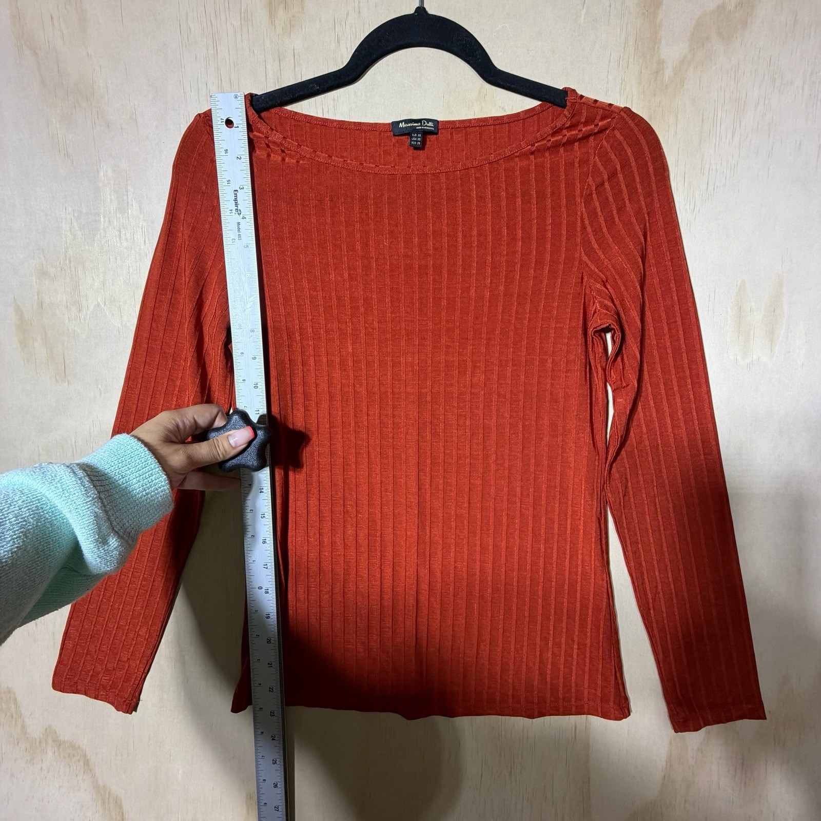 Massimo Dutti Ribbed Long Sleeve Top Womens XS Rust Orange Stretch Knit Tee