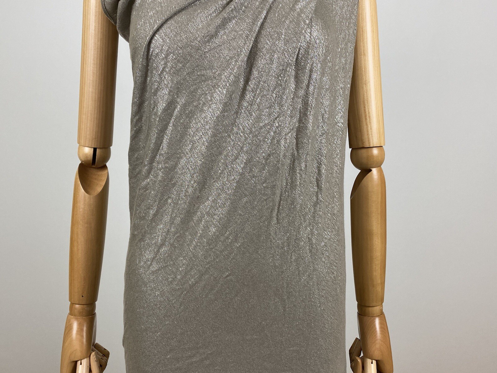 SARAH PACINI Designer Linen Silver Metallic Sleeveless Dress Top Size S/M