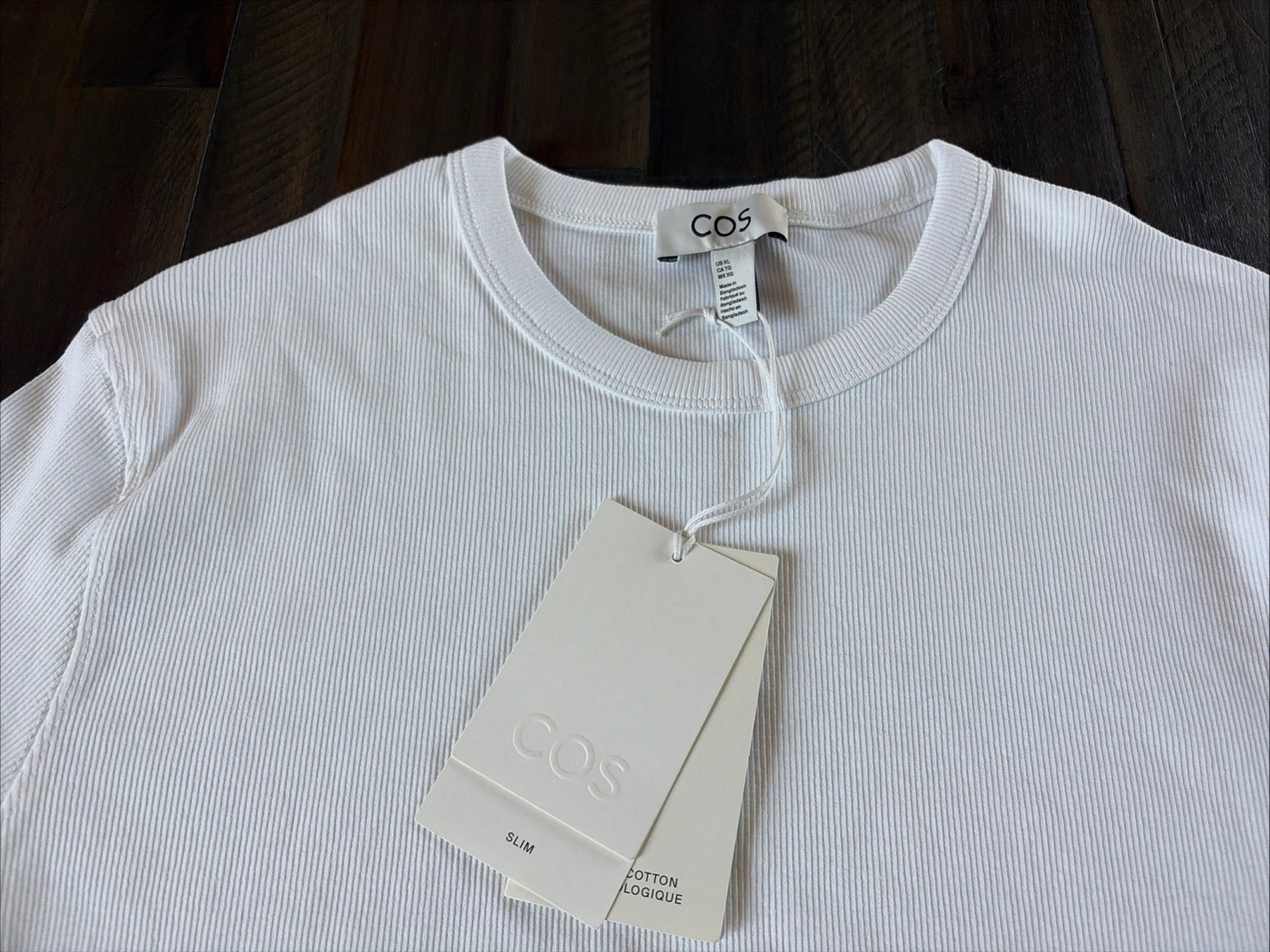 NWT COS Organic Cotton Slim Ribbed Women’s T-Shirt Sz XL New White