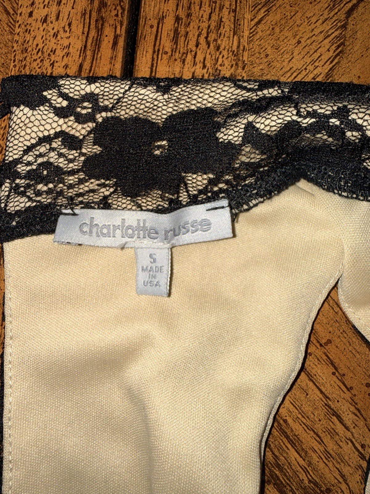 Charlotte Russe Women’s S Black/Beige Floral Lace Mock Neck Blouse