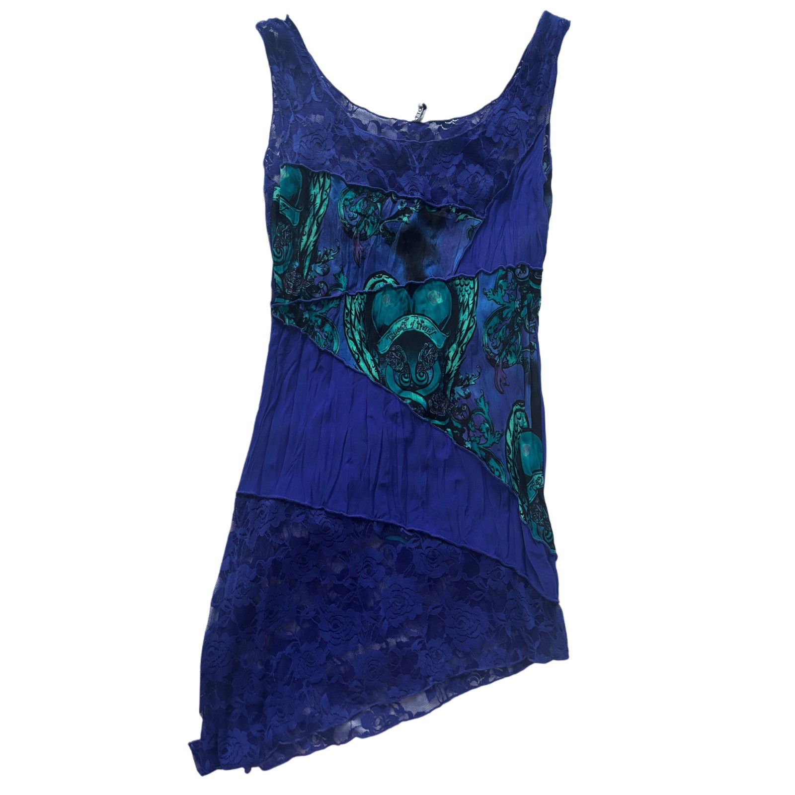 y2k Cyber Blue Tunic Tattoo print 2000s Hearts and Wings 🪽