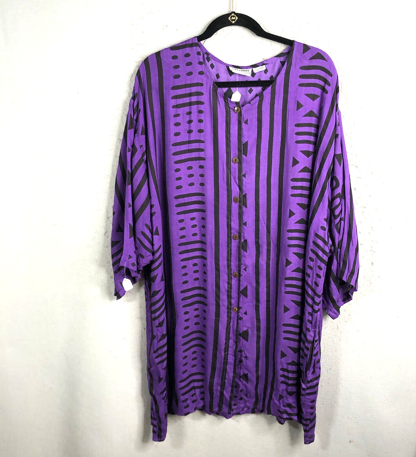 Ethnic Top Women One Size Purple Black Art To Wear Primitive Artsy NEW
