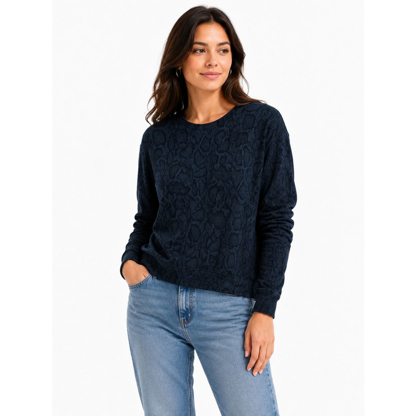 Sundry Navy Snake Print Sweatshirt S Made in USA Soft French Terry Pullover