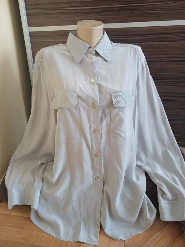 Women Peter Hahn shirt blue silk 42/XL/50 #C89M