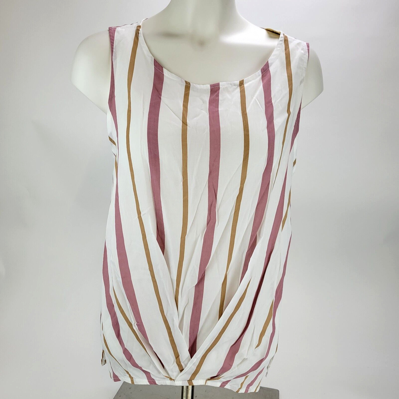 Staccato Tank Top Cream Mauve Gold Stripe Sheer Shirt Women’s Size Medium NWT