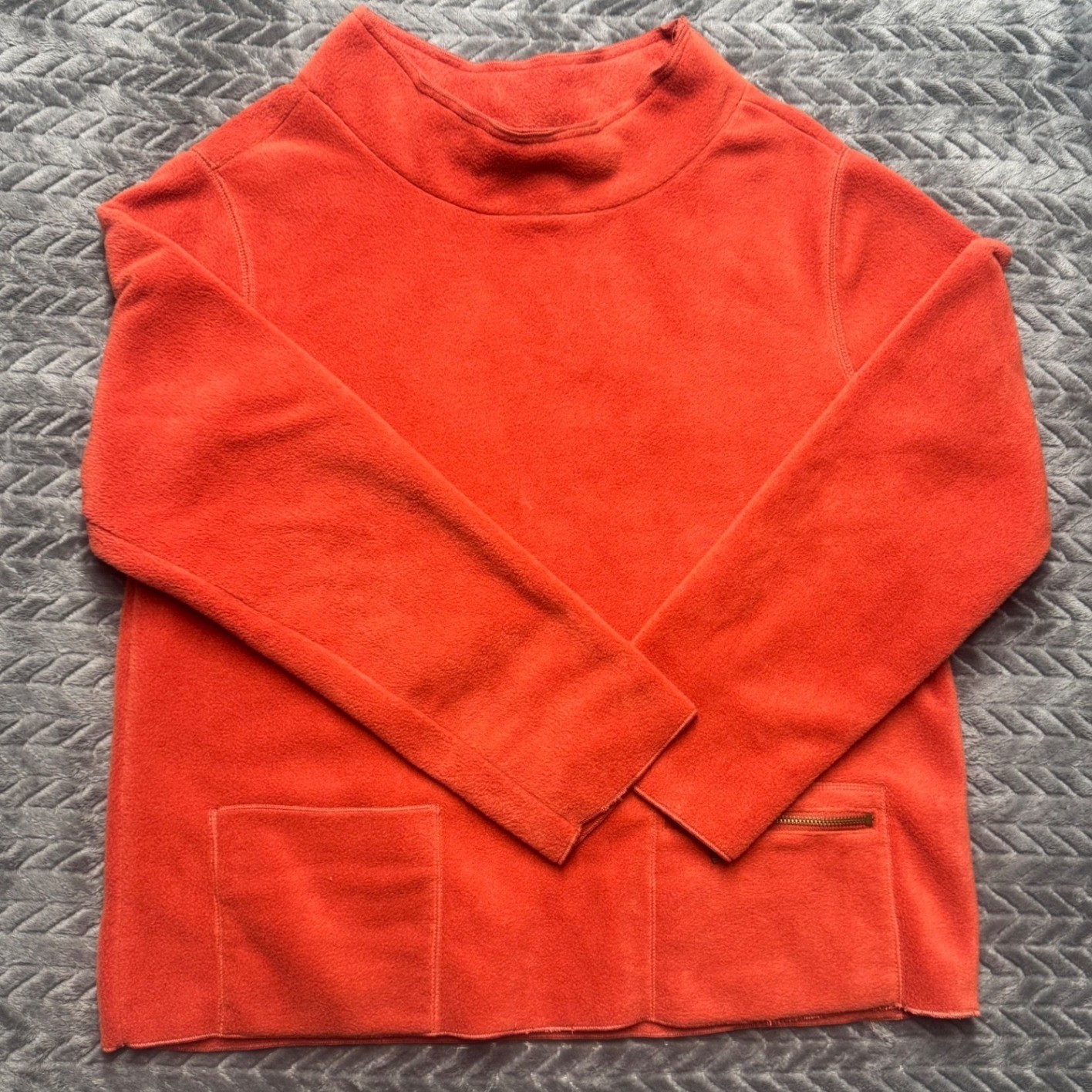 Apropos Small Orange Fleece Mock Neck Pullover Top Zipper Pocket (1501)