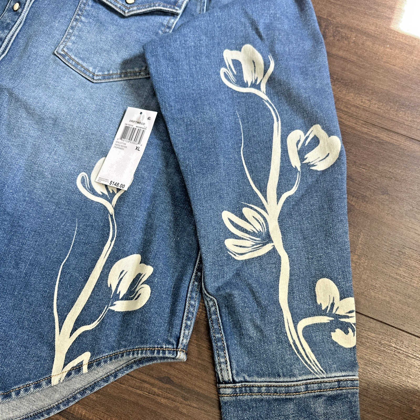 Driftwood Women’s Lana Denim Button Down Shirt X Phantom Flowers Blue Wash XL