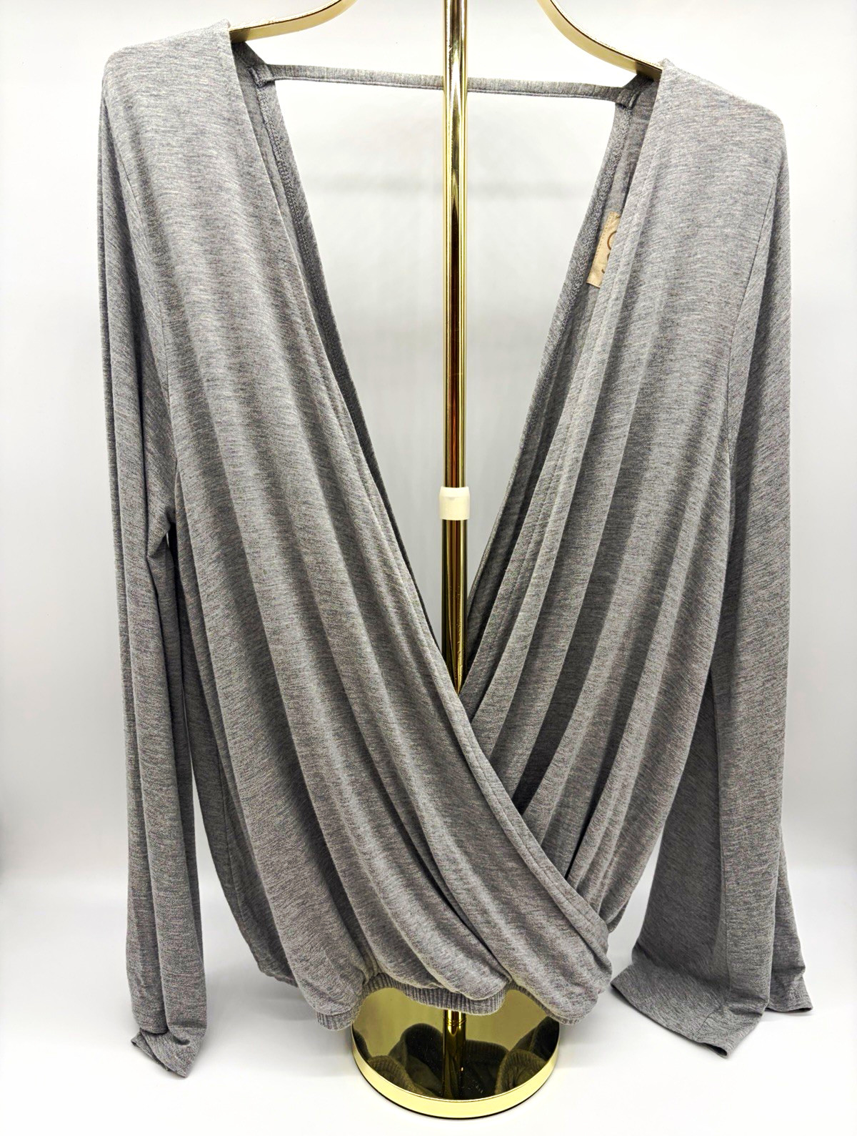 Chaser Heather Gray Solid Surplice V-Neck Long Sleeve Pullover Top XL