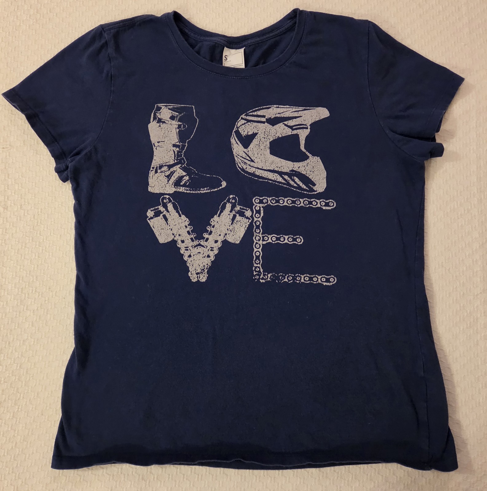 Moto X Graphic T Shirt Wom S Blue LOVE Short Sleeve Cotton Machine Wash Cold