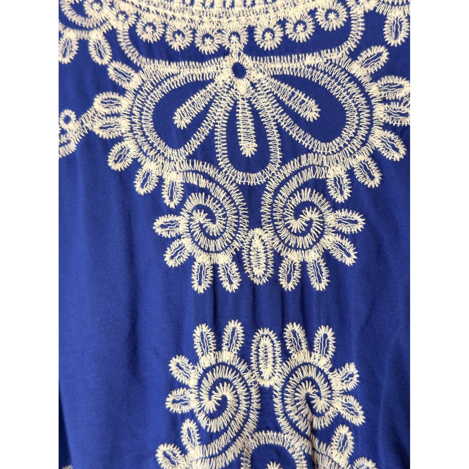 Solitaire Blouse Royal Blue Embroidered Boho Peasant Blouse Festival Small