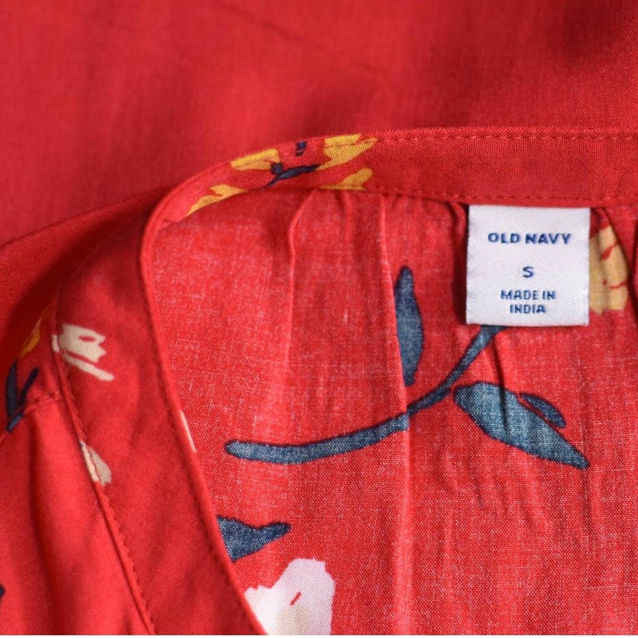 Old Navy Red Floral Button Down Blouse, Women’s Small
