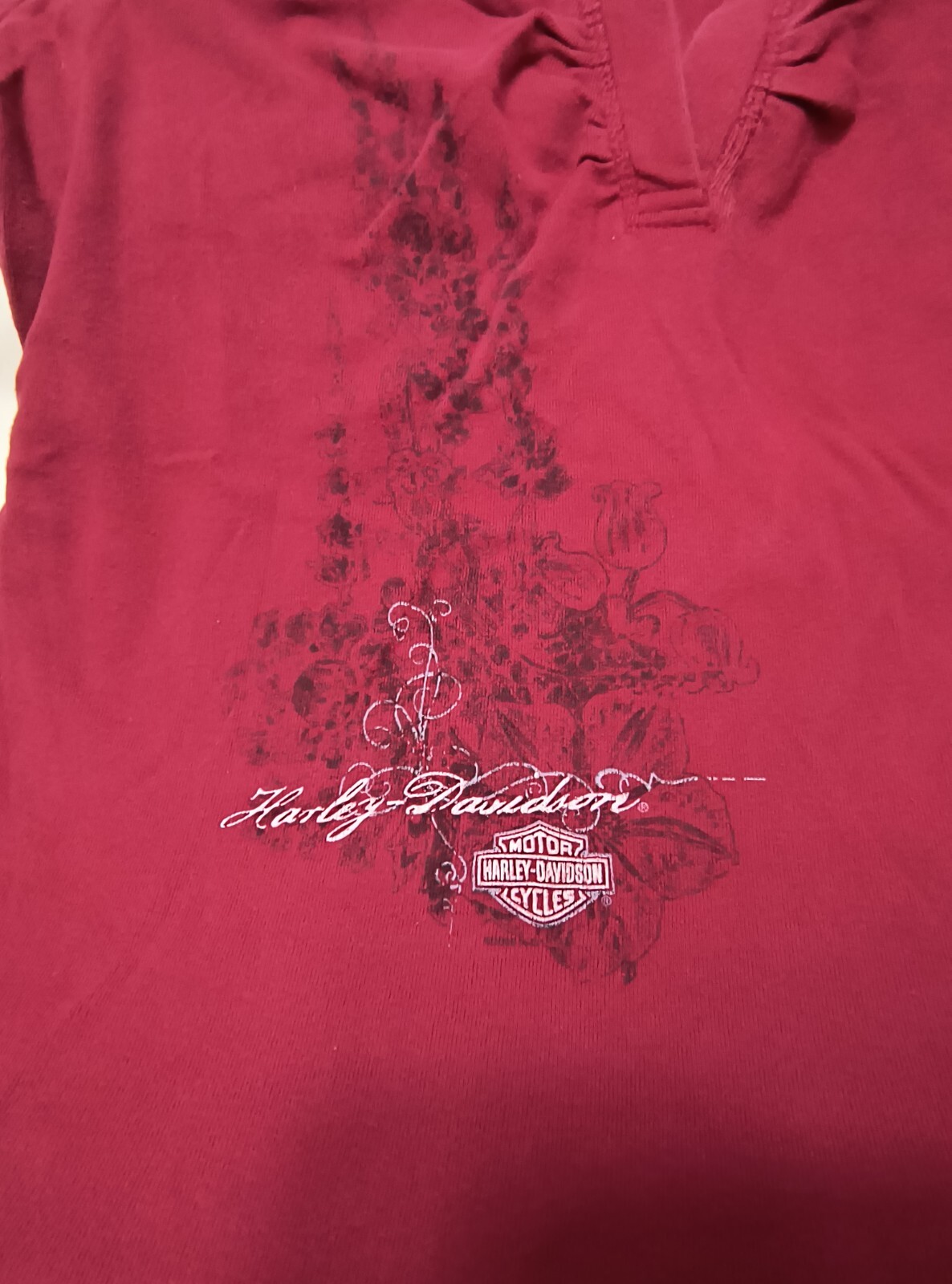 Harley Davidson Motorcycle XL Tshirt🏵️Charleston SC Women Dk Fushia Long Sleeve
