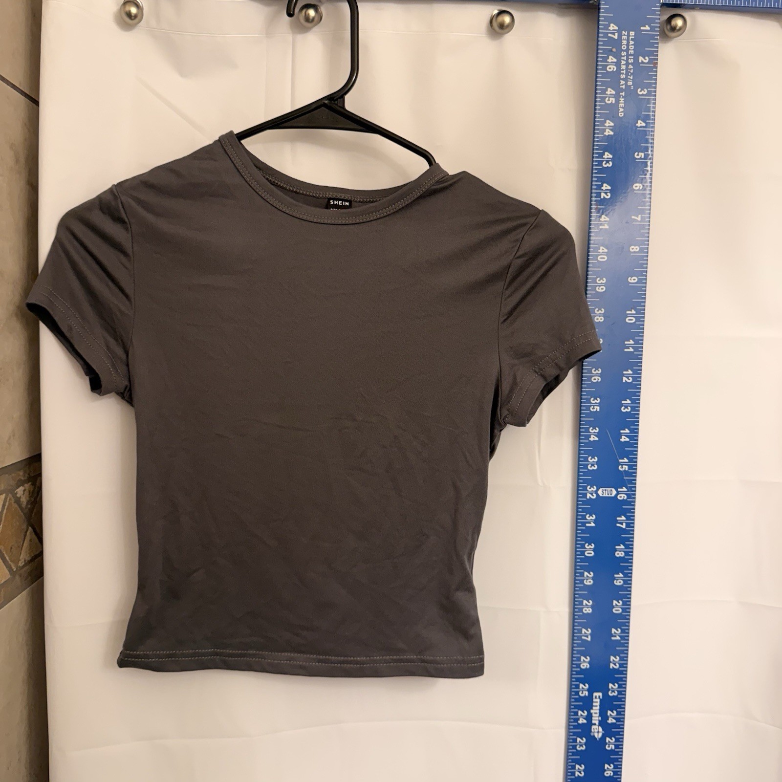 SHEIN Women’s Gray Solid Crew Neck Short Sleeve Slim Knit T-Shirt Size XS A4