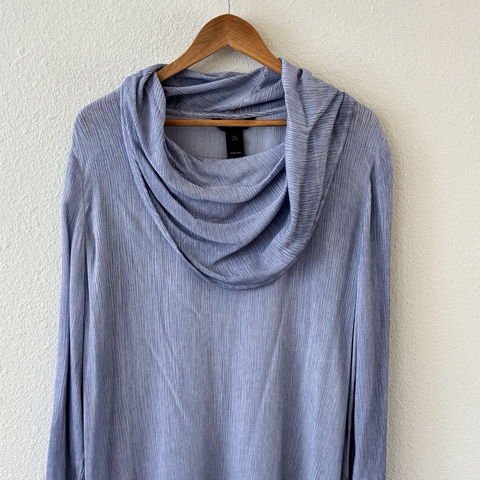 Ali Miles Asymmetrical Cowl Neck Tunic Top Womens L Periwinkle Lagenlook