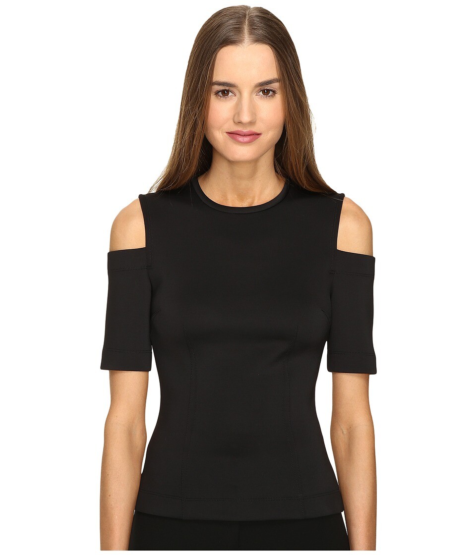YIGAL AZROUEL L31216 Jet Black Cold Shoulder Scuba Top Size 6
