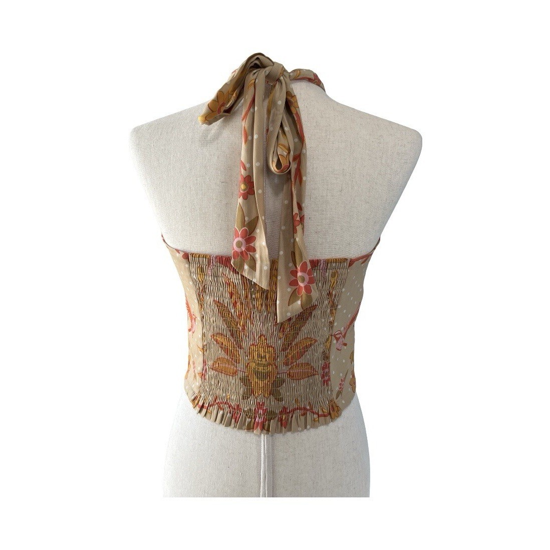 Rose + Olive Womens Boho Cropped Halter Top Size M Smocked Back Floral Earth NWT