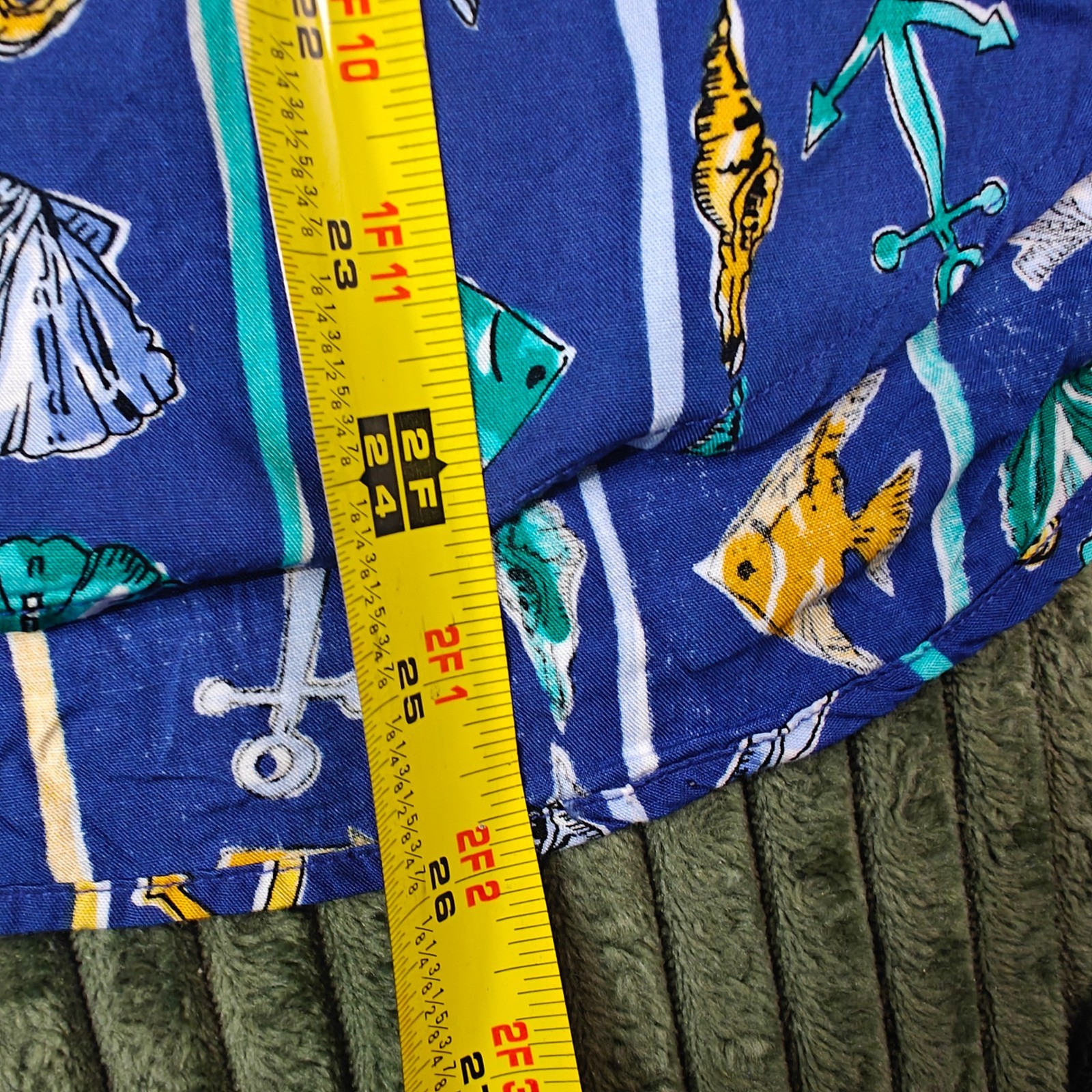 Vintage Pendleton Womens 10 Blue Rayon Nautical Anchor Fish Shell Print Shirt