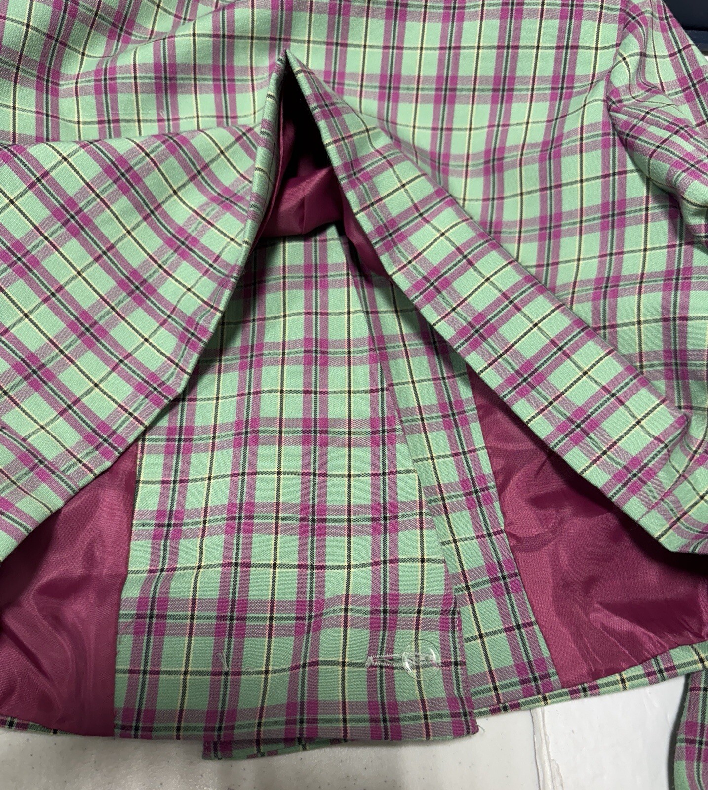 Daisy Street Blazer Pink Green Plaid Size XS Satin Lined Cropped Women NWT