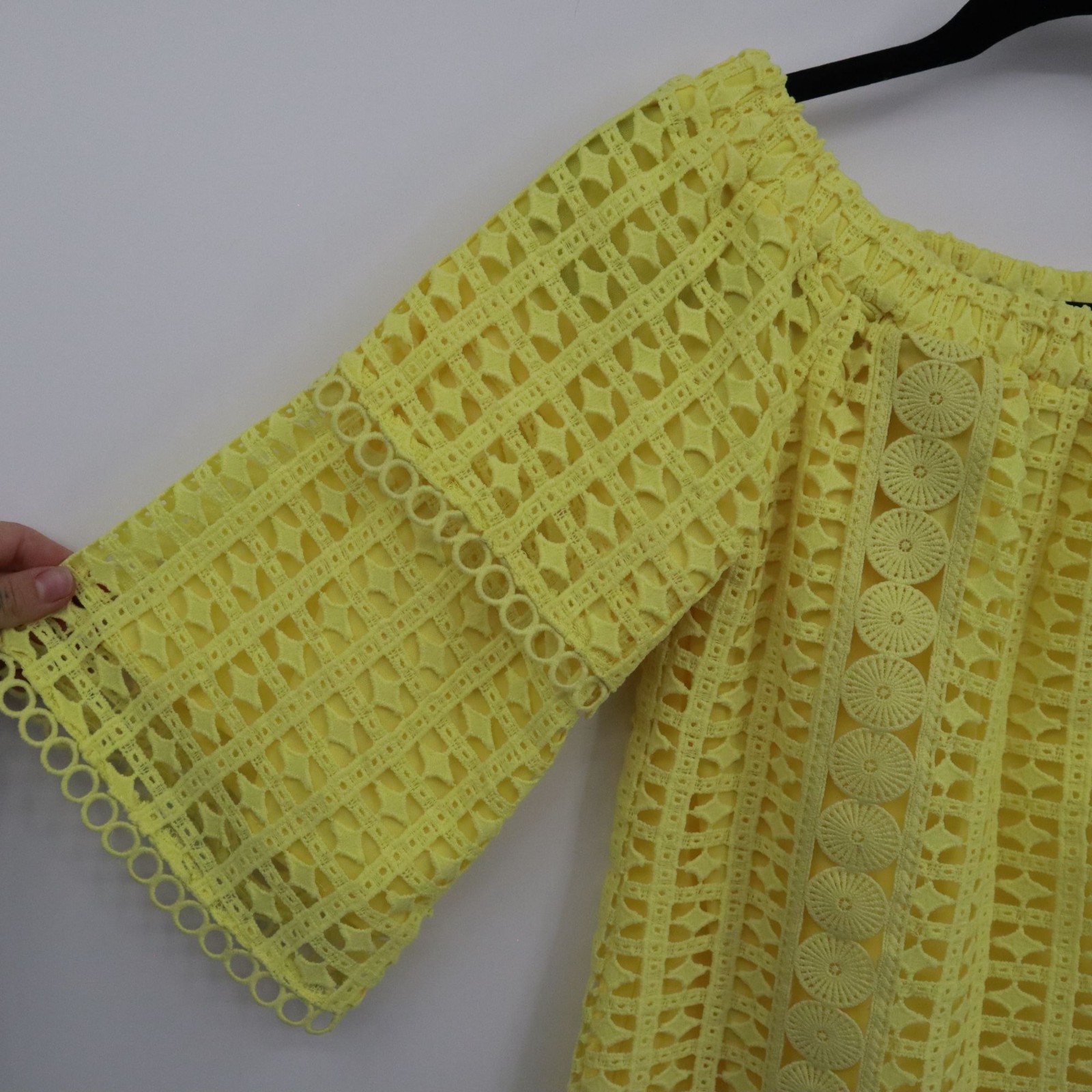 Pink Lily Crochet Tunic Top Wiomens S Yellow Boho Resortwear Feminine Delicate