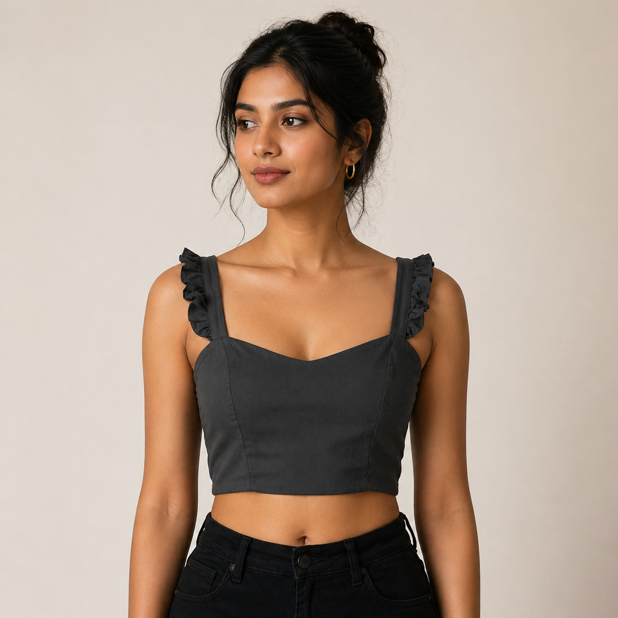 Women’s Silk Blouse Ruffle Strap Designer Sweetheart Neck Choli Crop Top