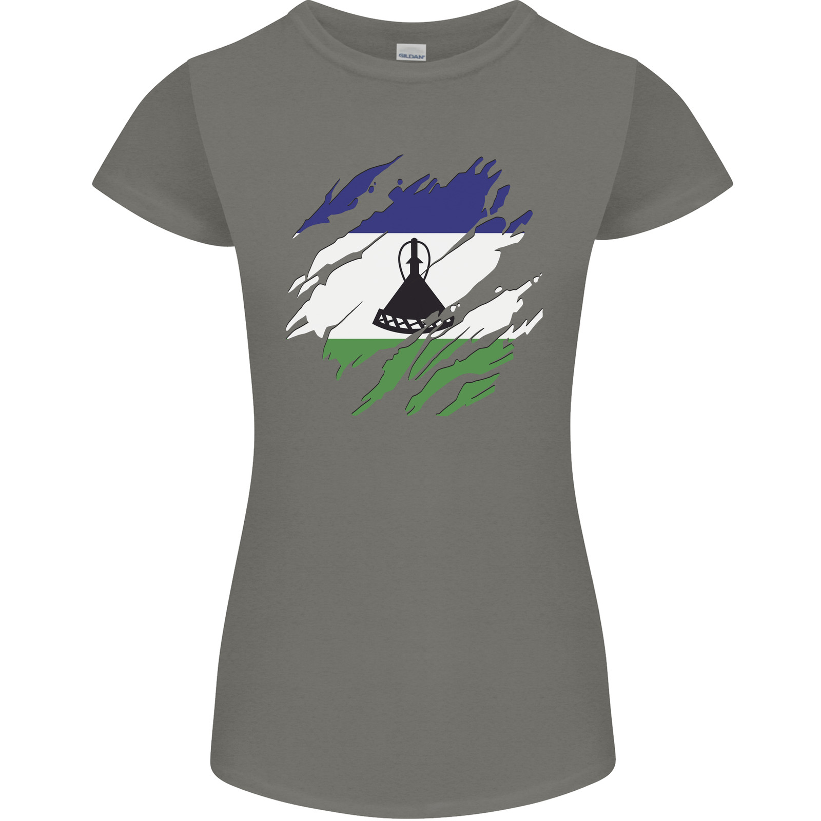 Torn Lesotho Flag Basotho Day Football Womens Petite Cut T-Shirt