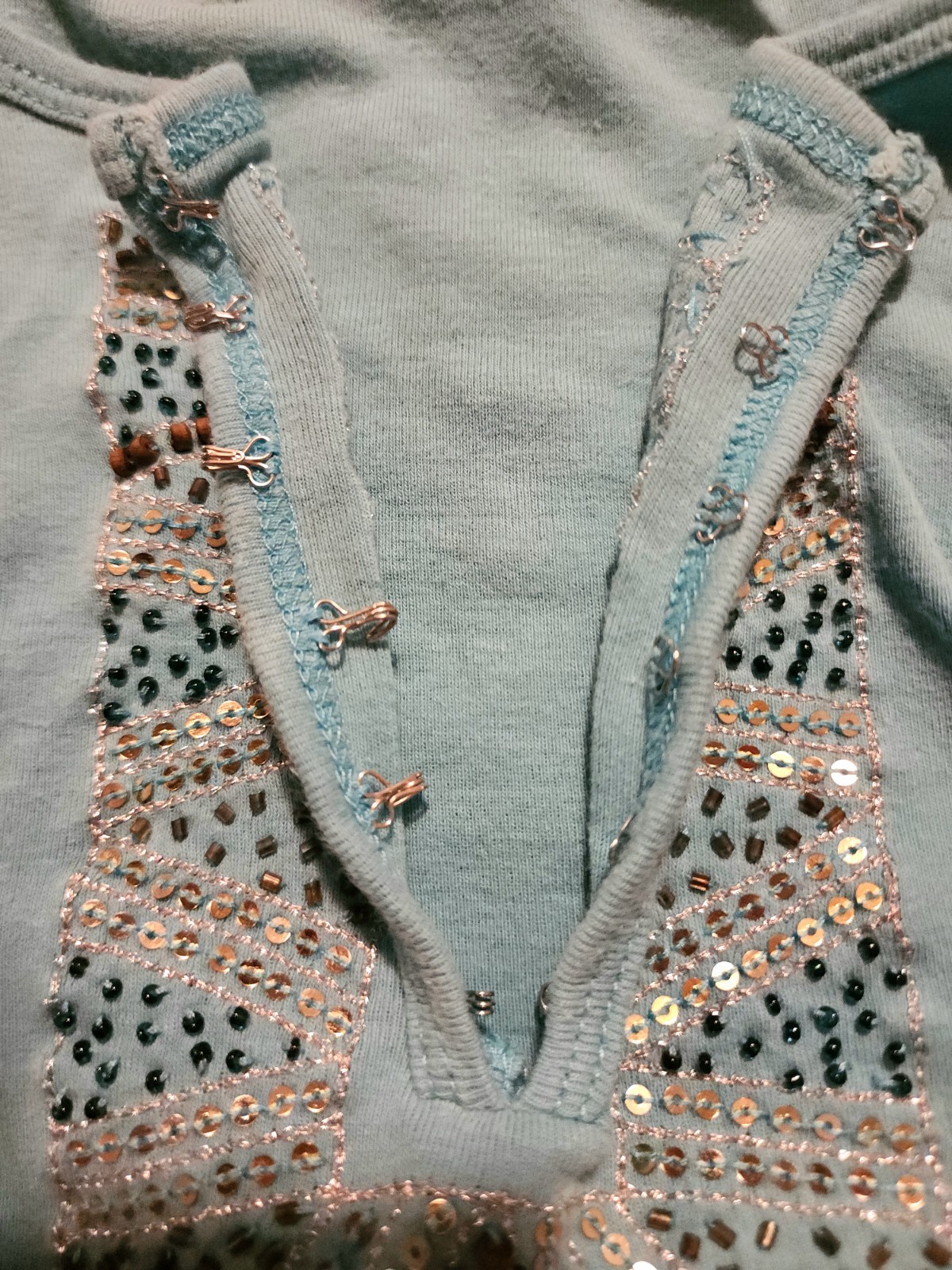 Weavers Aqua Blue Cap Sleeve Top Sequin Front Hook Eye Junior S Lightweight Y2k
